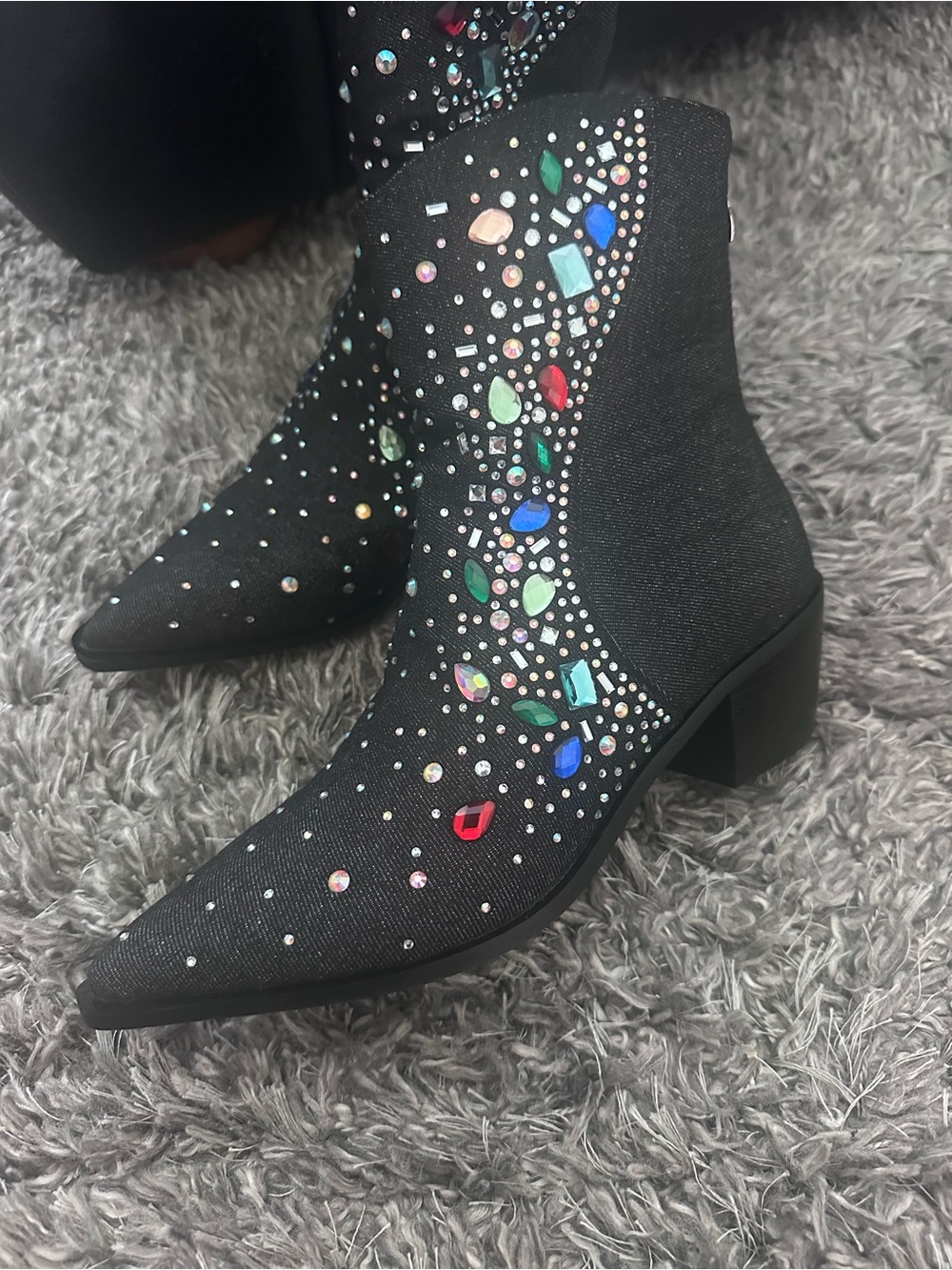 London Rag Starlit Black Denim Jewel-Studded Western Bootie - Picture 7 of 8